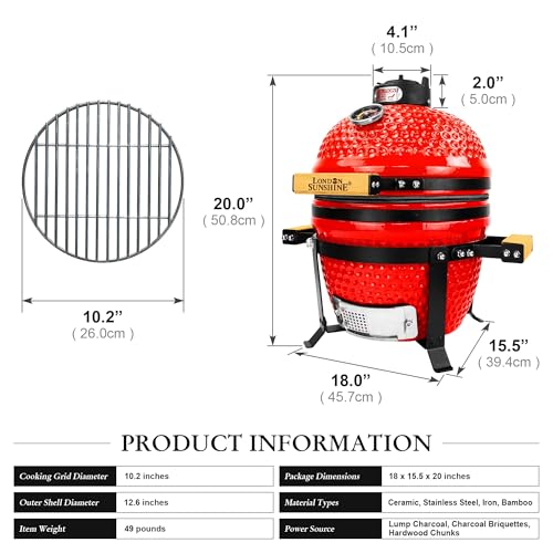 Ceramic BBQ Charcoal Kamado Grill 13 inch Portable Tabletop BBQ Grill Red