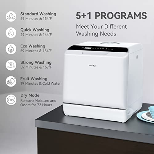 Hermitlux Countertop Dishwasher, 5 Washing Programs Portable Dishwasher With 5-Liter