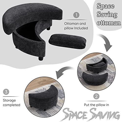 Chair and A Half with Ottoman, 360° Swivel Accent Barrel Chair Modern Comfy Round Reading Sofa Swivel Chairs Circle Lounge Chair for Bedroom Living Room w/4 Pillow Lower Seating Heigh (White, Large)