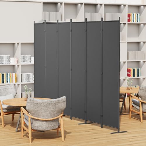 Helios&Hestia 8-Panel 6 ft Tall Indoor Folding Room Divider, Portable Privacy Screen, Freestanding Partition Separator, Temporary Wall Separation for Bedroom, Office, 160" W X 71" H, Dark Grey