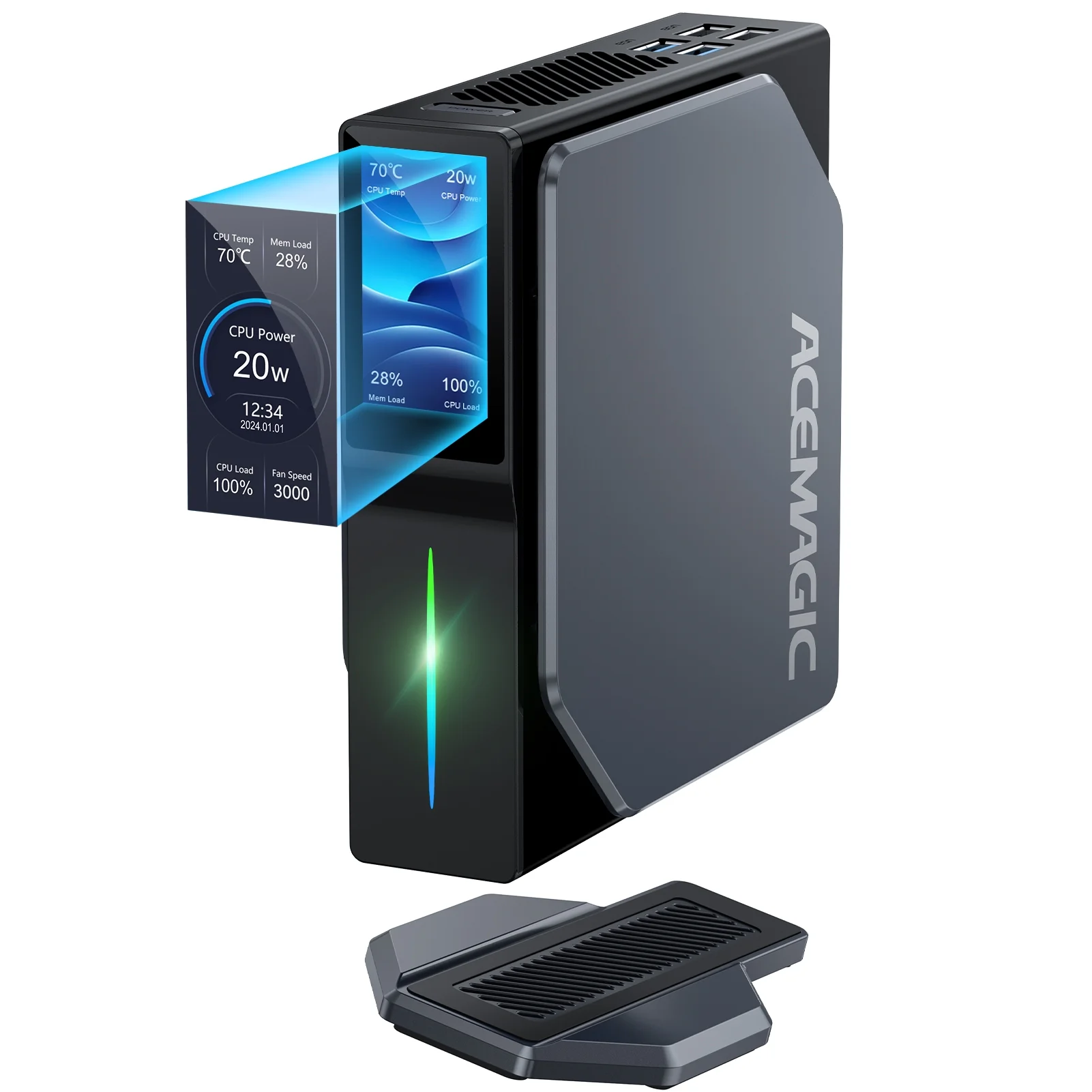 Acemagic S1 Mini PC Intel 12th Gen Alder Lake N95 (up to 3.4GHz,20W TDP), 16GB DDR4 1TB M.2 SSD,Mini Desktop Computer with DIY LCD Screen, Support 4K/WiFi6/BT5.2 for Home Office - Curated Treasures Market