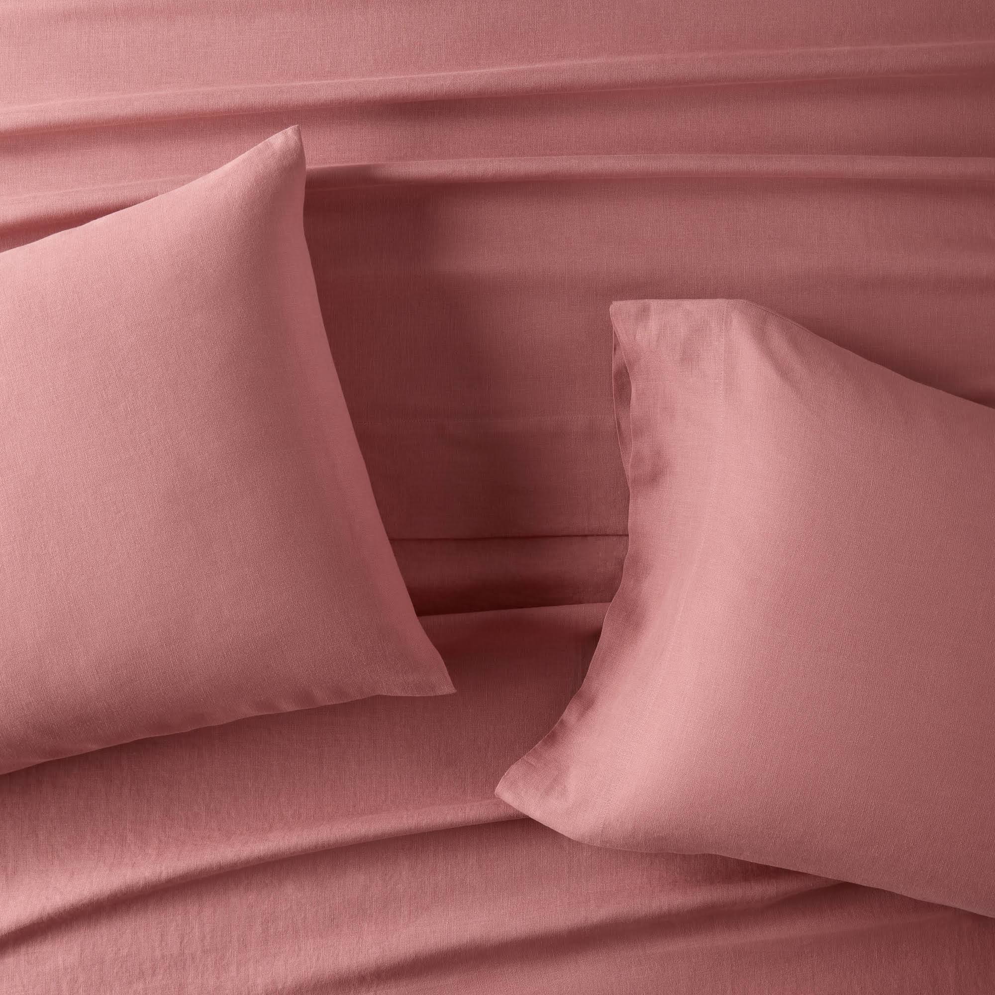 Queen 100% Washed Linen Solid Sheet Set Rose - Casaluna
