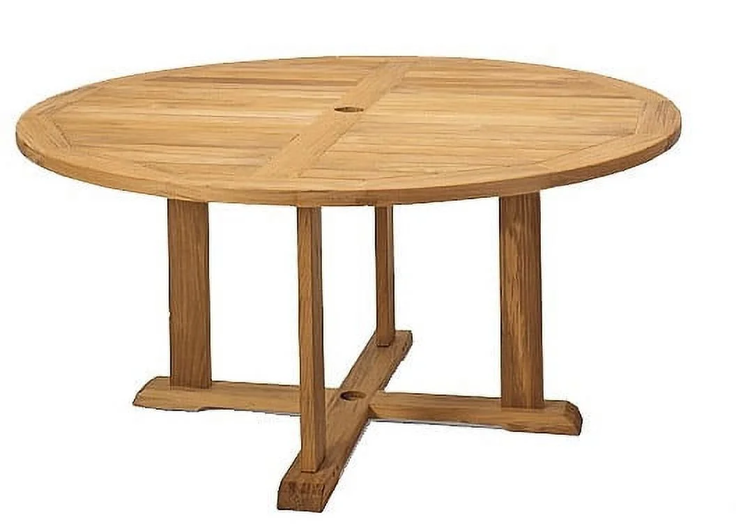 Teak Dining Set:6 Seater 7 Pc - 60" Round Table And 6 Montana Stacking Arm Chairs Outdoor Patio Grade-A Teak Wood WholesaleTeak #WMDSMT6
