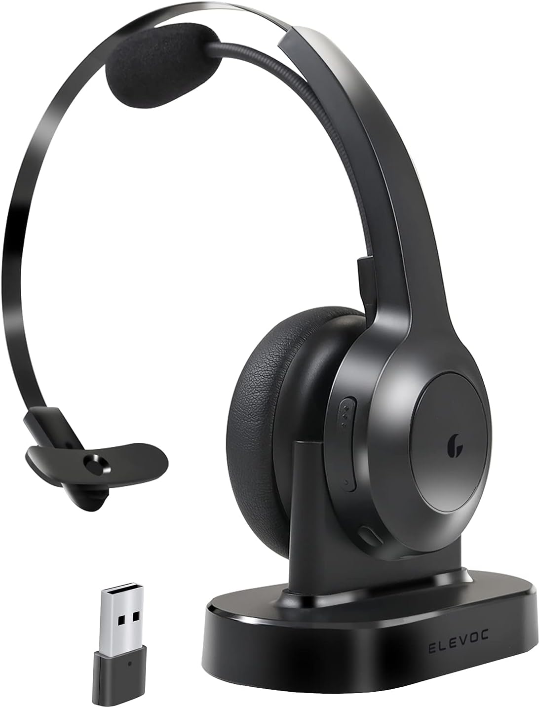 Bluetooth Headset, ELEVOC Wireless Headset with Microphone, Noise Canceling Telephone Headset, Up to 30 Hrs Talk Time, Trucker Car Driver Office Headset for Cell Phone PC Skype Call Center
