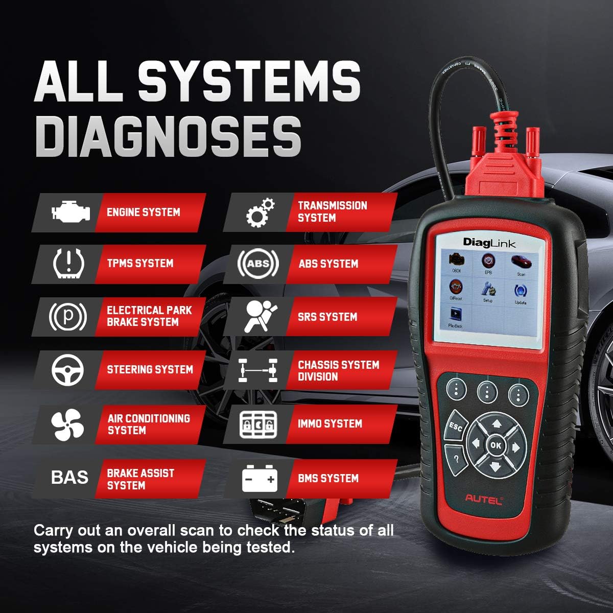 Autel OBDII OBD2 Code Reader Diaglink (DIY Version of MD802) All Systems/Modules Diagnostic for ABS, SRS, Engine, Transmission, EPB, Oil Reset