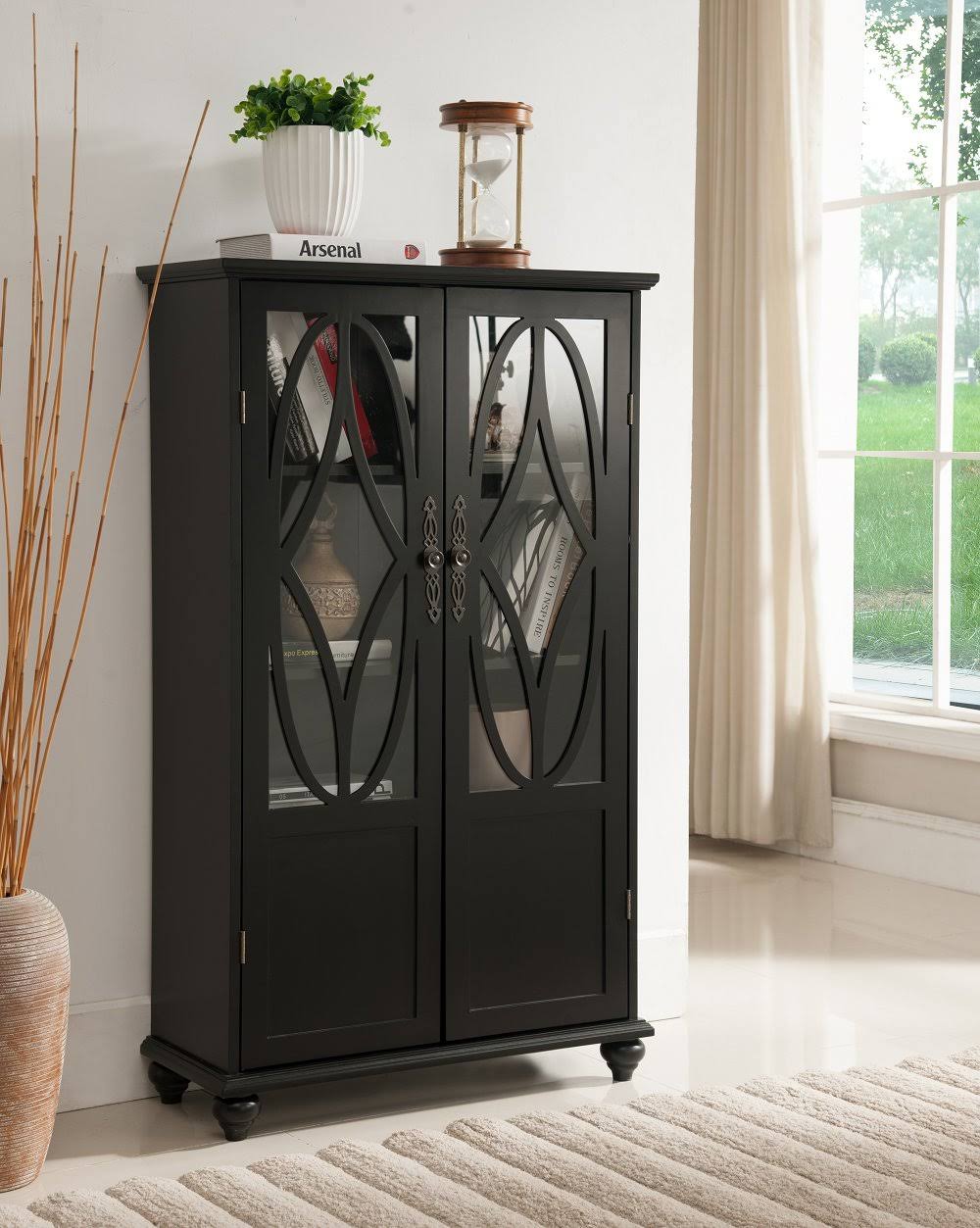 Kings Brand Furniture Curio Bookcase Cabinet with Glass Doors (Black)