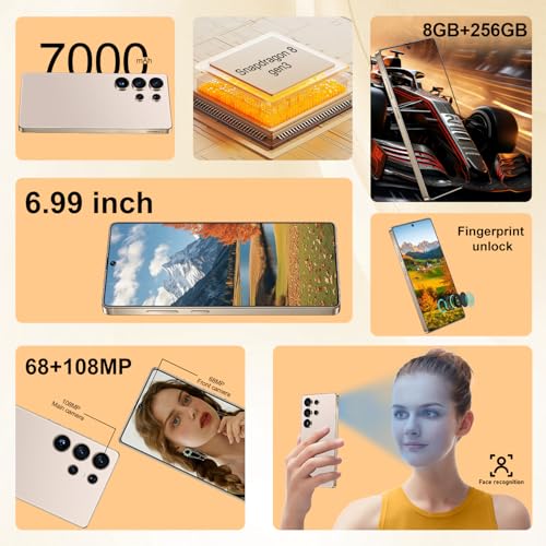 I25 Ultra Unlocked Android Phone 6.99" AMOLED 7000mAh Long-Lasting | Snapdragon 8 Gen3 | 8GB RAM+256GB | 68MP+108MP Pro Camera | Face Unlock + Stylus | Android 14 System (Blue)