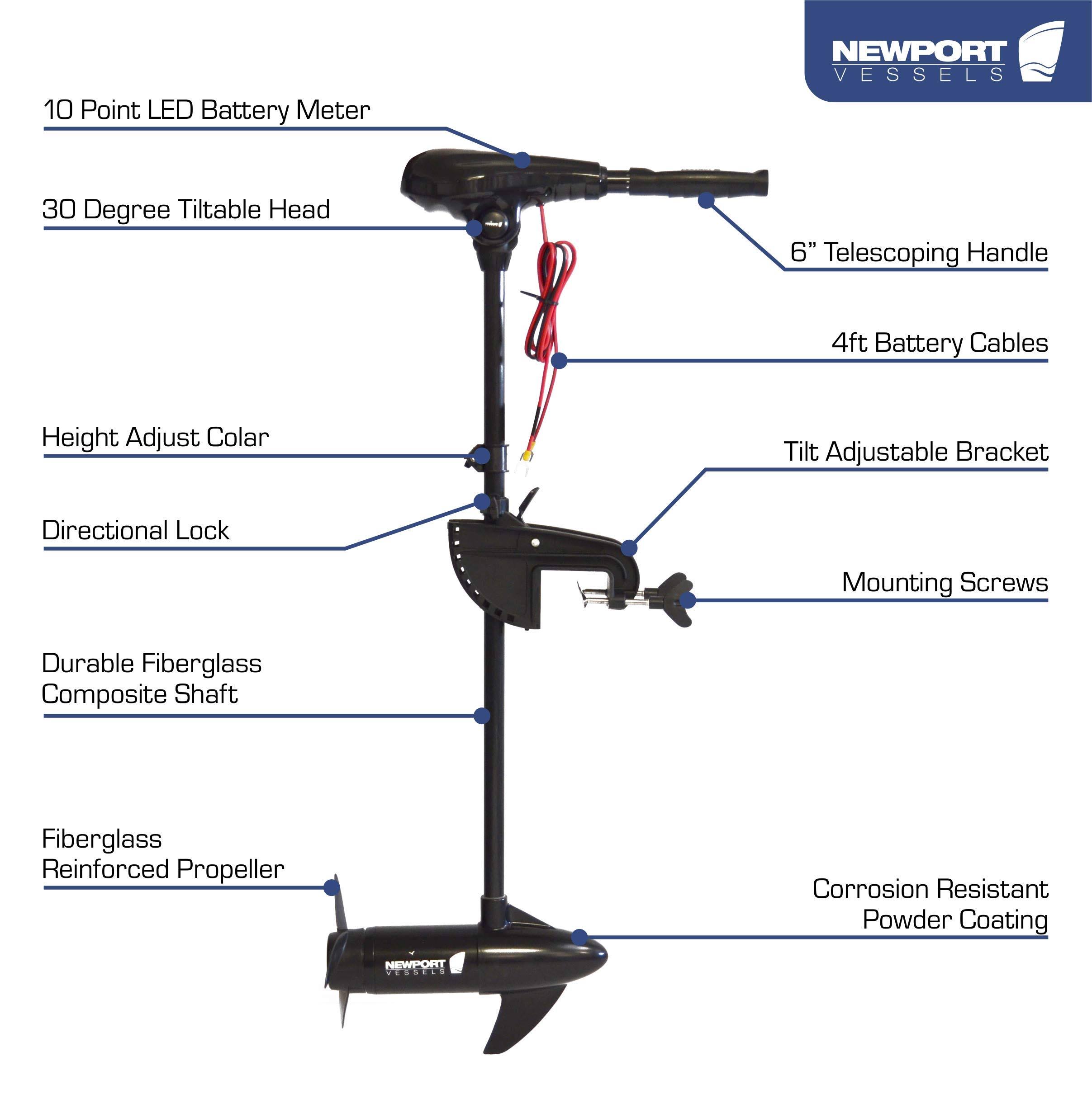 Newport Vessels X-Series 55 lb. Thrust Saltwater Transom Mounted Electric Trolling Motor with 36x22 Shaft