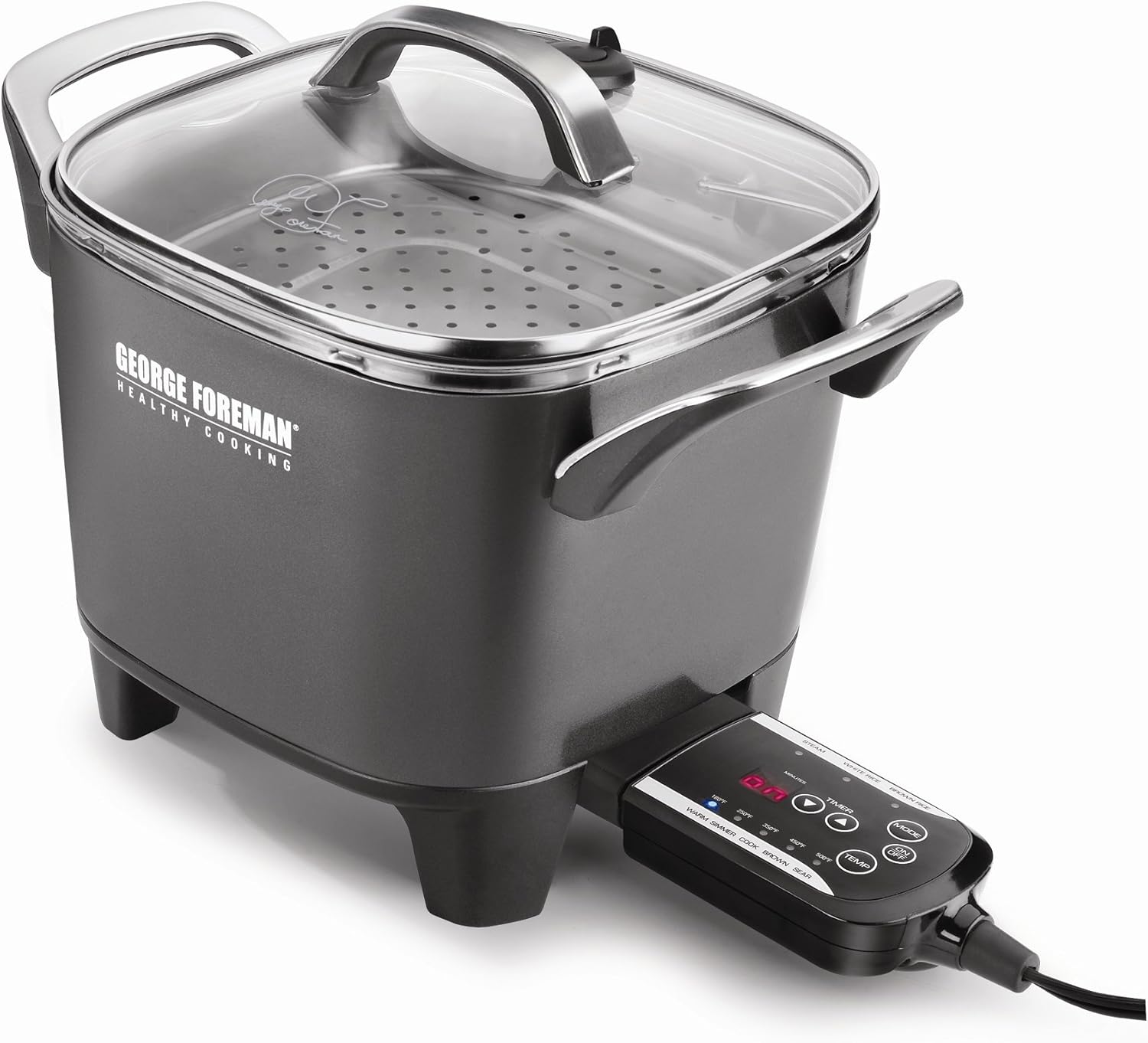 George Foreman RC0010B Smart Kitchen 30-Cup Digital Multicooker with Sear Setting,Black