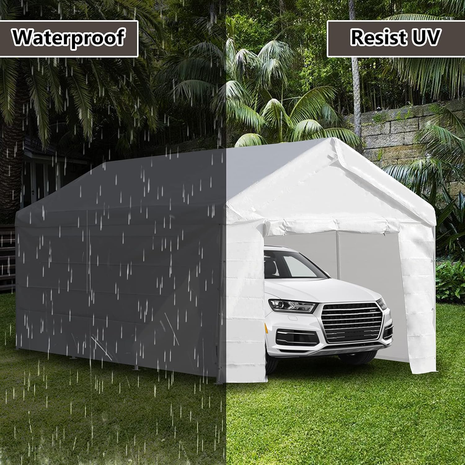 LVUYOYO 10x20 ft Upgraded Carport - Heavy Duty Carport Car Canopy with Removable Sidewalls and Doors - Portable Garage Shelter Boat Party Tent for Auto, Boat, Party, Wedding
