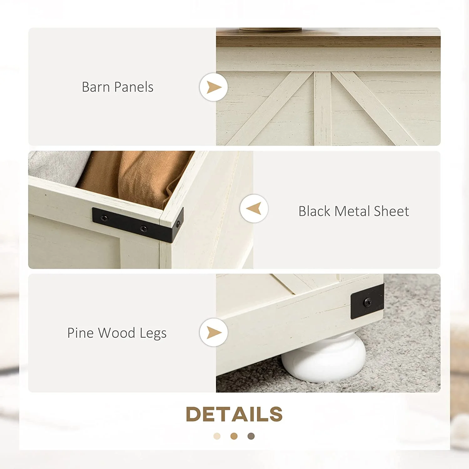 Farmhouse Coffee Table with Storage, Square Coffee Table for Living Room, Wooden Center Table with Hinged Lift Top and Hidden Space, Antique White