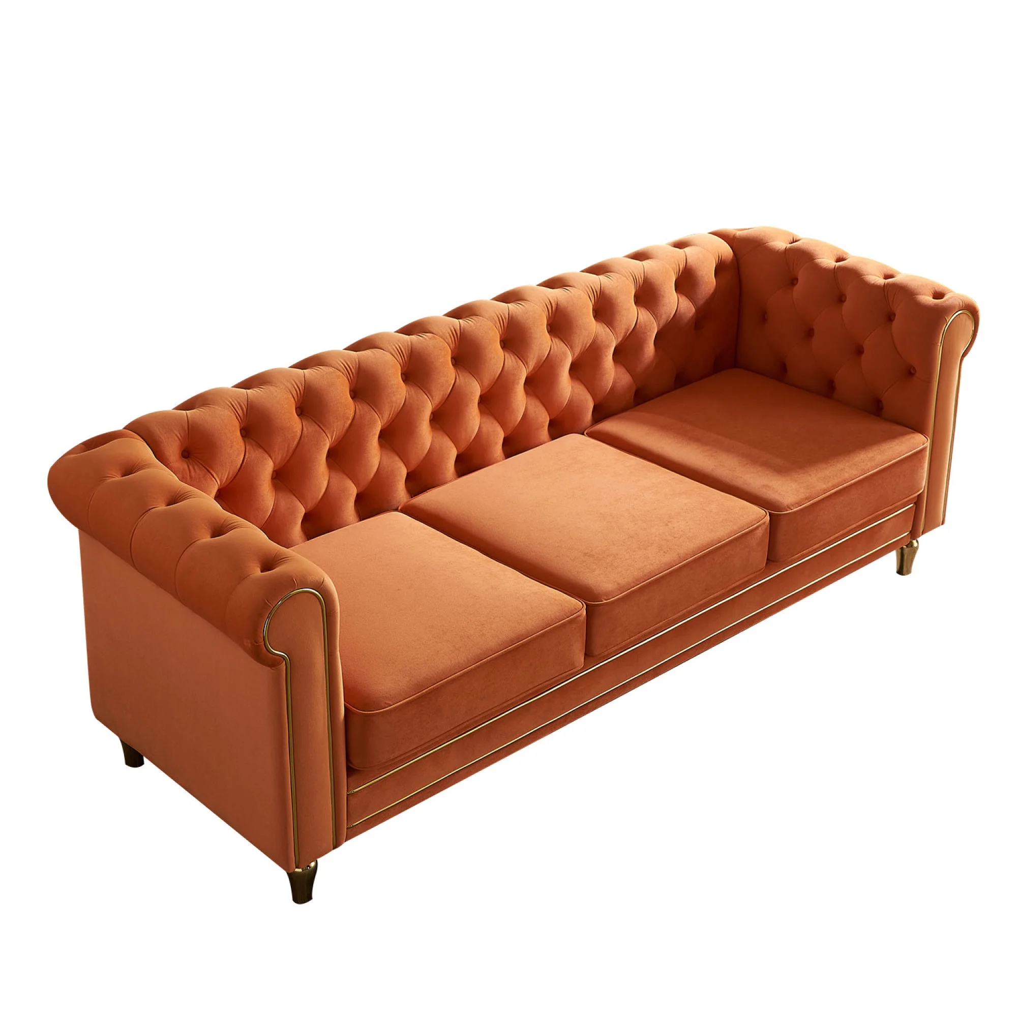 Chesterfield Velvet Sofa 84.65 inch for Living Room ORANGE Color