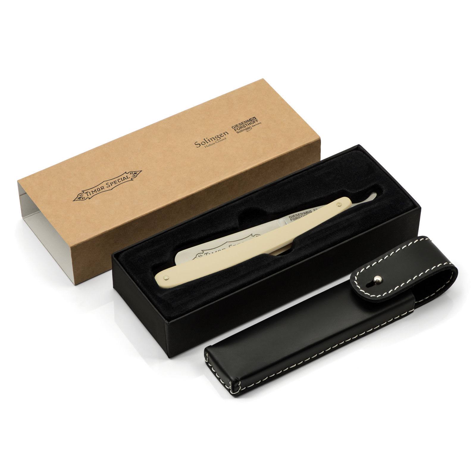 Timor Straight Razor, Carbon Steel Blade 1.6cm , Ivory Plastic Handle | Handcrafted in Solingen (Germany)