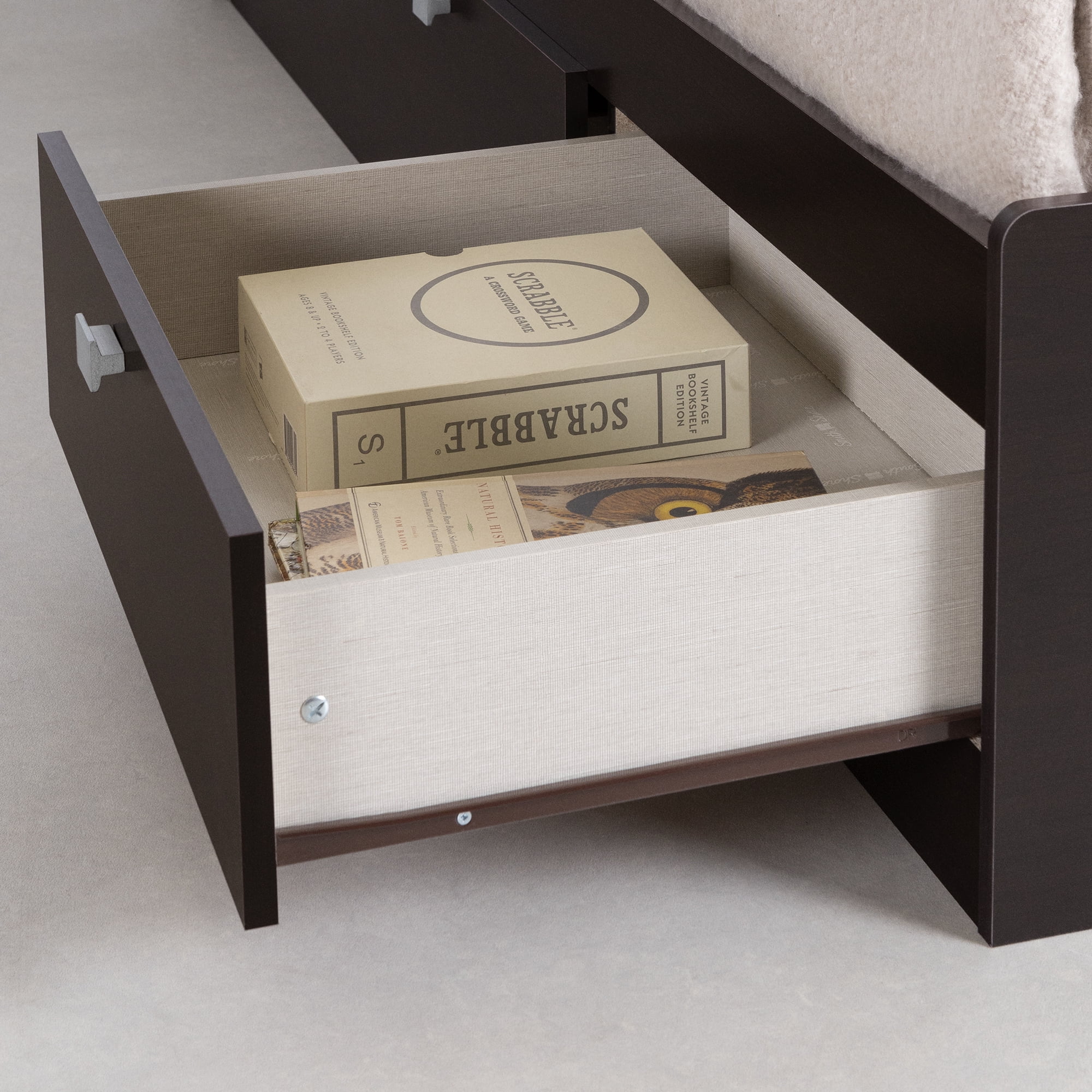 South Shore Spark 3-Drawer Storage Bed, Twin, Chocolate, with Bookcase Headboard