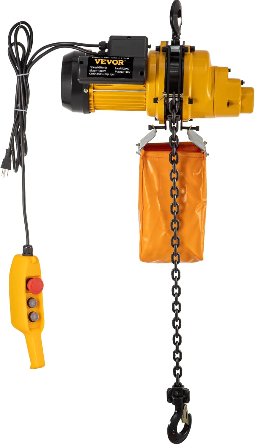 VEVOR Electric Chain Hoist, 1100lbs Winch with 10FT Wired Remote Control, 110V Overhead Crane Garage Ceiling Pulley, 1300W Lifting Power System w/Emergency Stop Switch, 15 Feet Max. Pulling Height