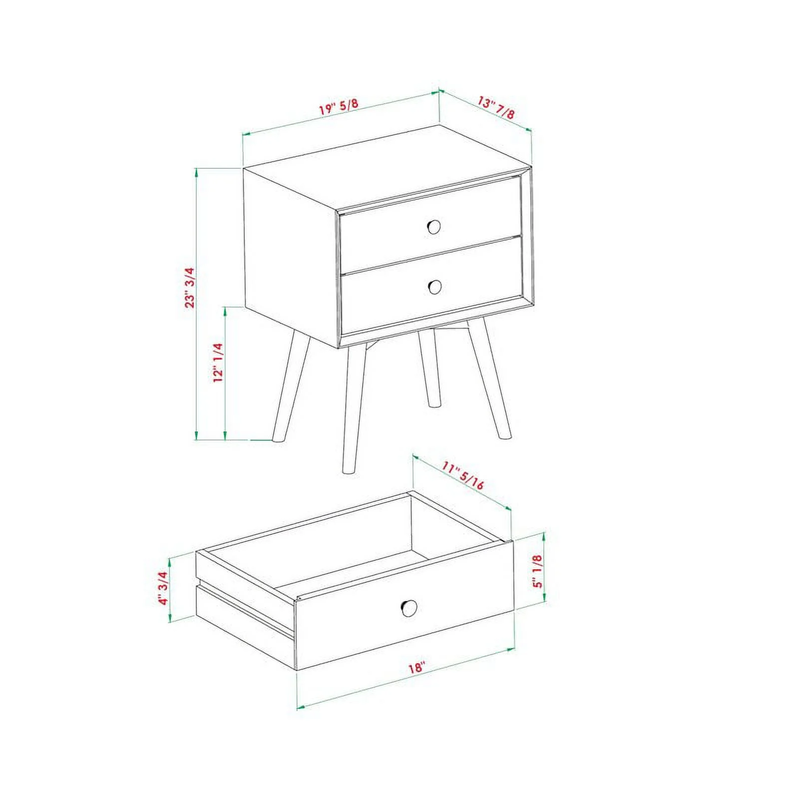 Walker Edison 2-Piece Solid Pine Wood Bedroom Nightstand Set in Walnut
