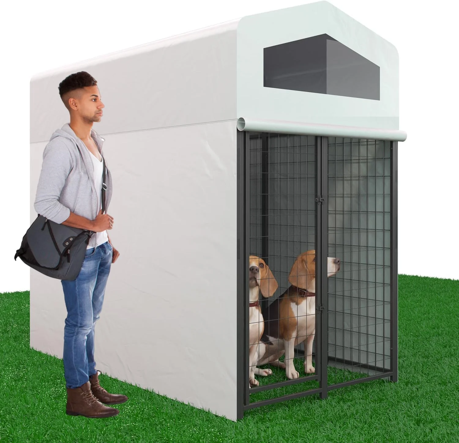 Aixvx Large Outdoor Dog Kennel 86" L x45 W x 79" H, Heavy Duty Outdoor Fence Dog Cage, Anti-Rust Dog Pens Outdoor Dog Fence with Waterproof UV-Resistant Cover and Secure Lock for Backyard(with Roof - Curated Treasures Market