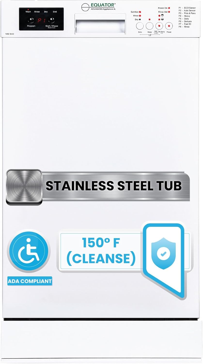 Equator 18" ADA Dishwasher 8 program 10 place Water 3.4g Quiet 51 dB 120V E-Star (White)