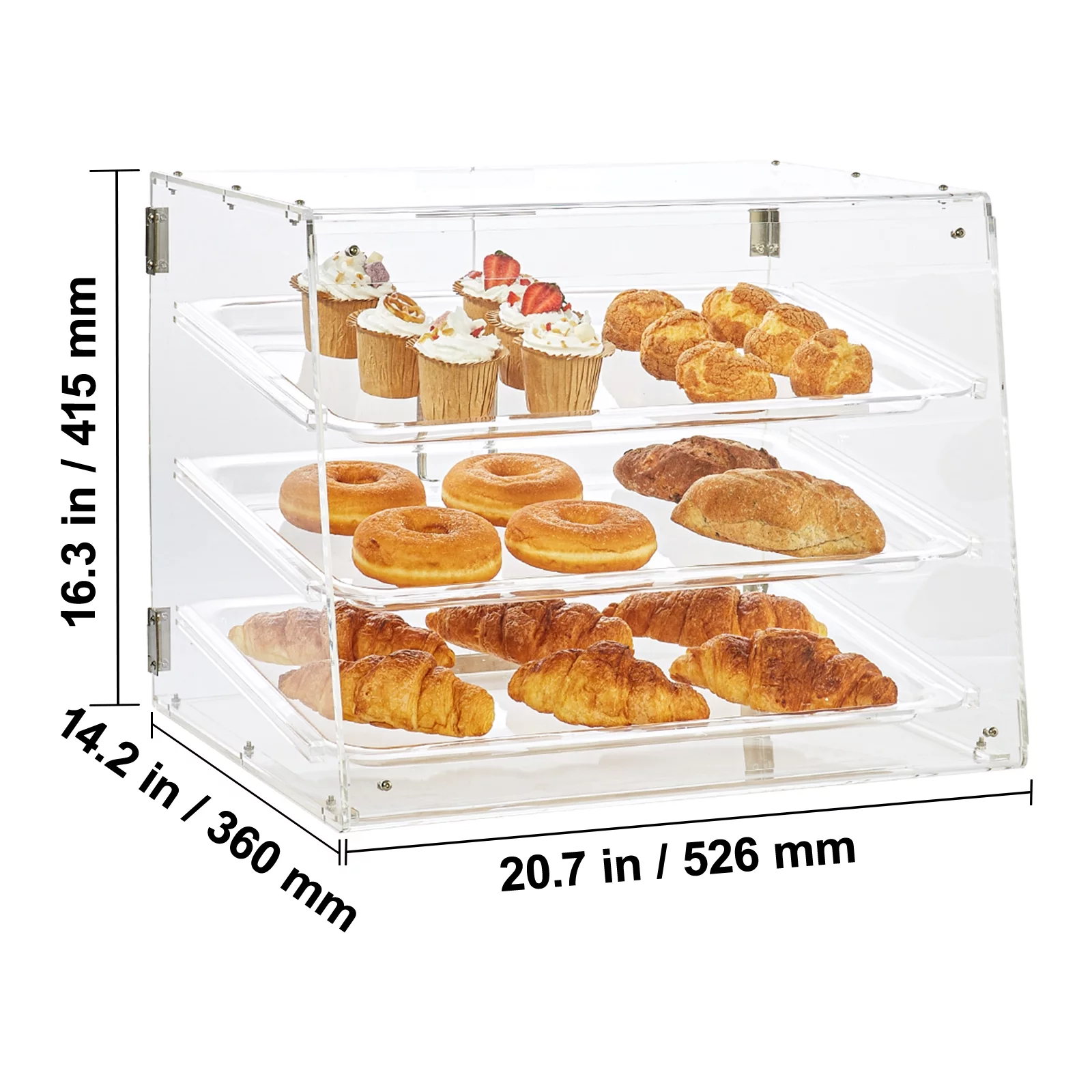 BENTISM 3-Tier Acrylic Bakery Display Case Countertop Donut Pastry Case Rear Door