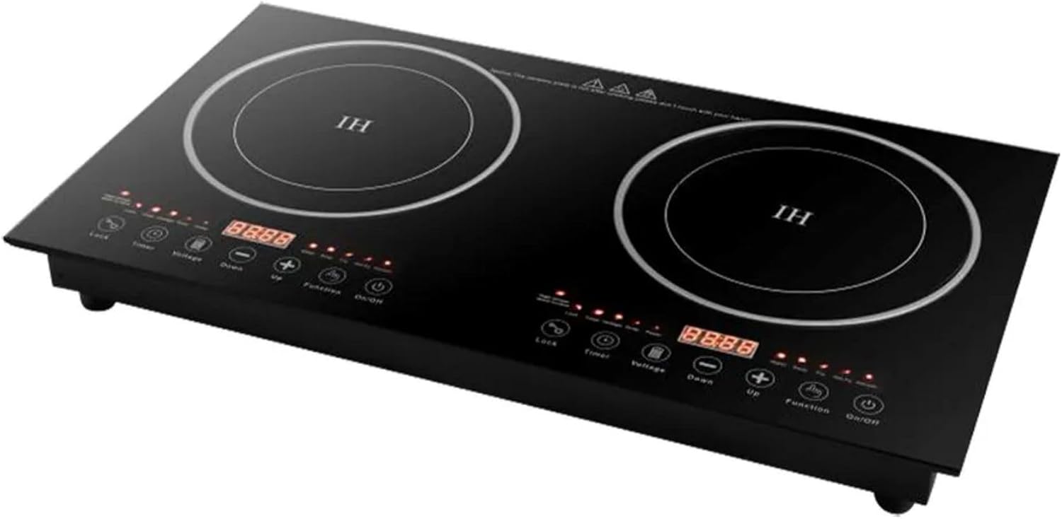 2400W 110V Induction Cooktop, Countertop Burner Double Head Induction Countertop Double Cooktop Range Double Induction Cooktop Portable Induction Cooktop for Kitchen, Rv, Restaurant