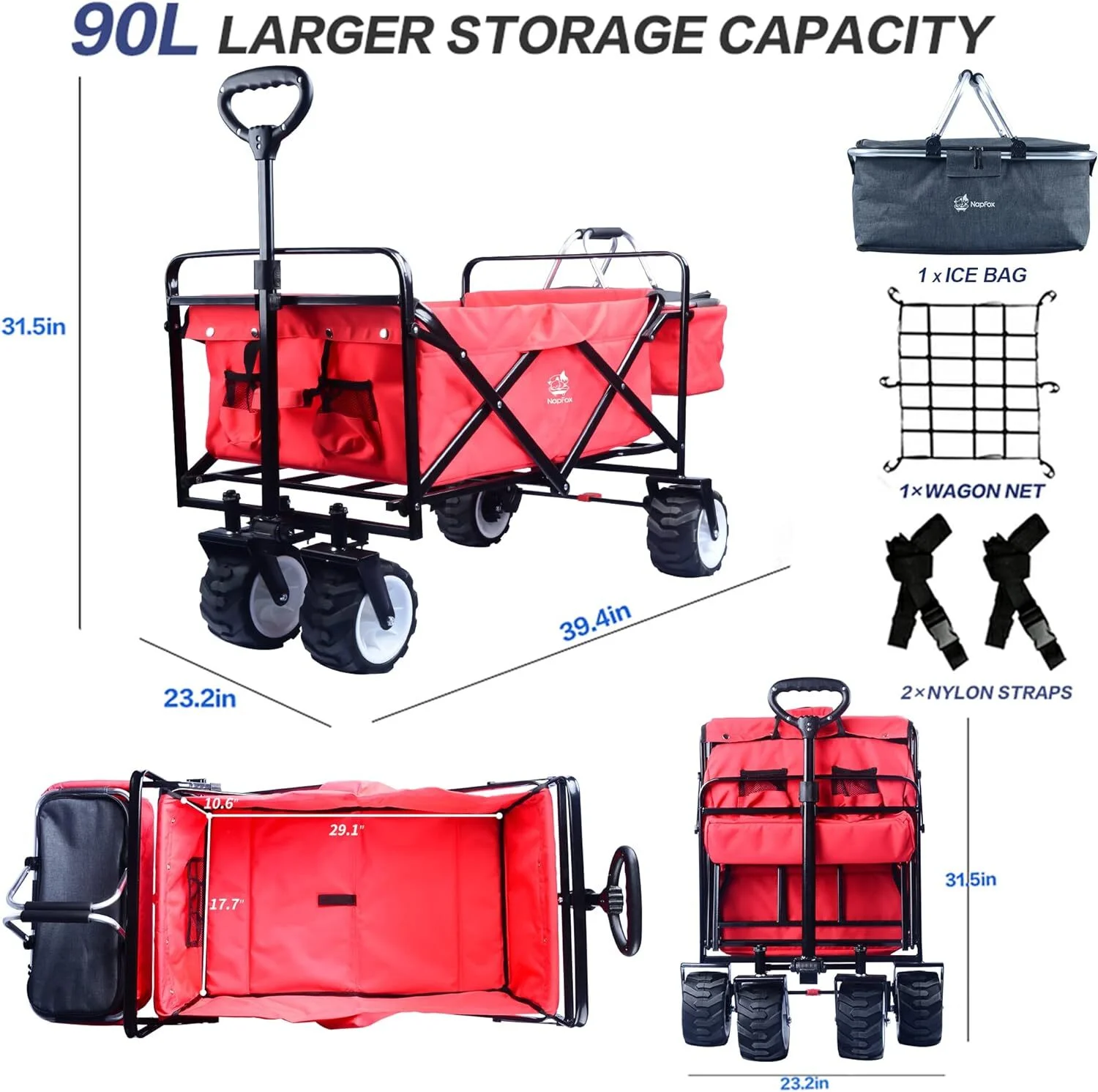 Camping Wagon,Kepeak Collapsible Wagon Heavy Duty Folding Wagon Cart with Removable Canopy,Utility Carts with Cooler Bag for Outdoor Garden,Red - Curated Treasures Market