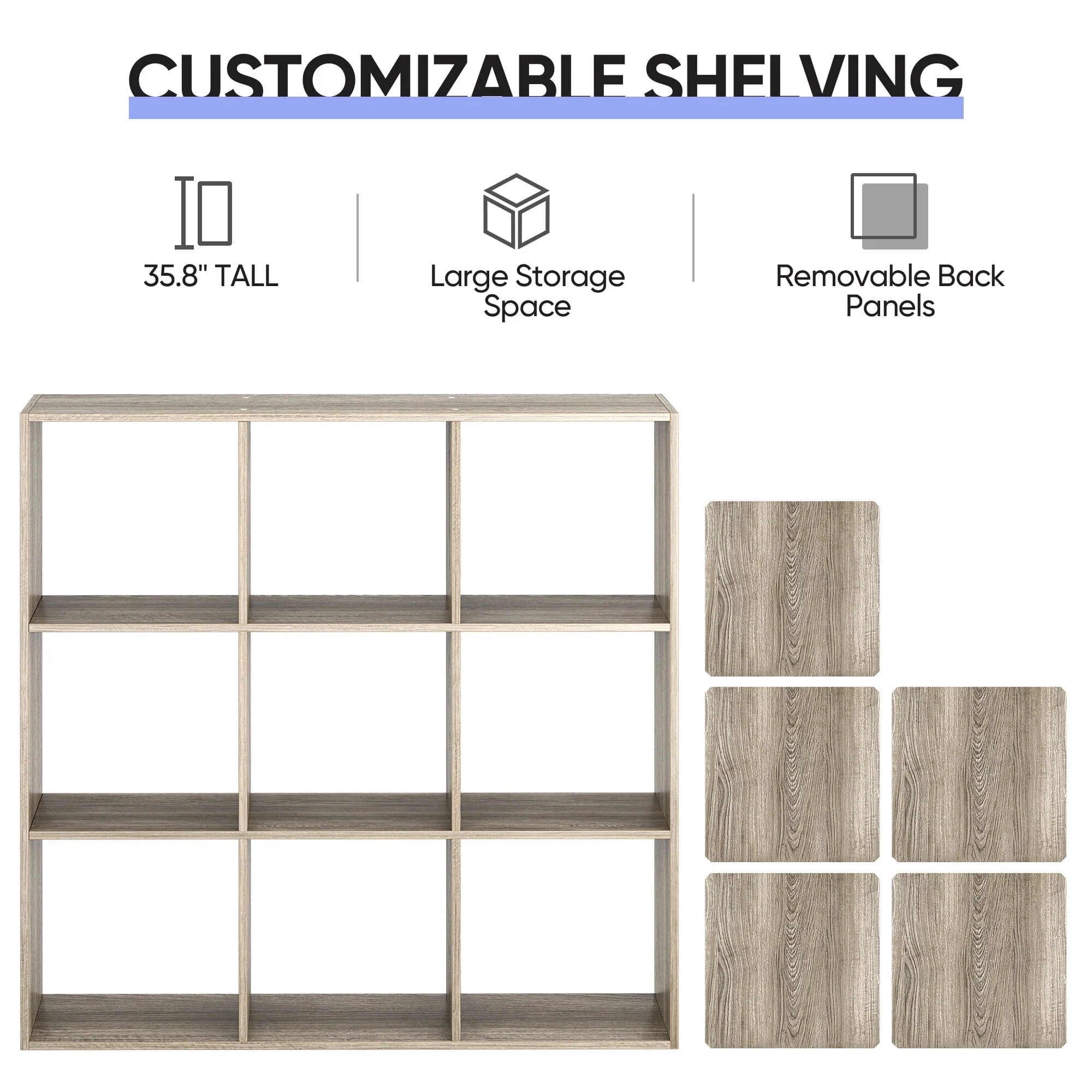 ZENY 9 Cubes Wooden Cube Organizer Bookcase Cubecials Cabinet Storage (Black)