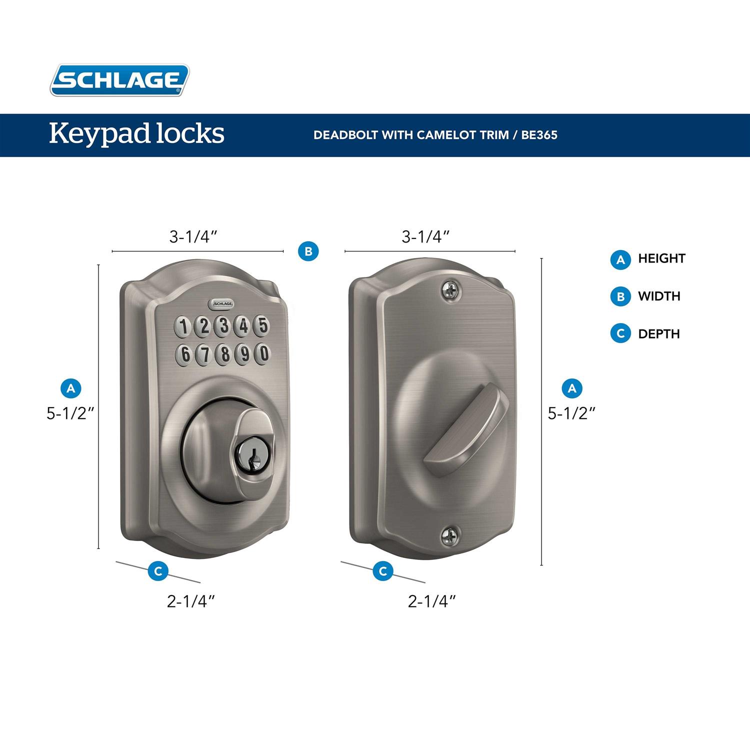 Schlage Camelot Satin Nickel Electronic Keypad Deadbolt Door Lock with Accent Door Handle - Shop Hardware Tools Online Store