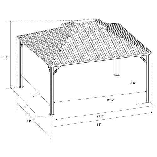 Kozyard Caesar 10'x10' Hardtop Gazebo - Permanent Metal Pavilion with Netting and Shaded Curtains for Patio, Backyard, and Deck - Galvanized Steel Outdoor Aluminum Canopy, Double Roof Gazebo (Grey)