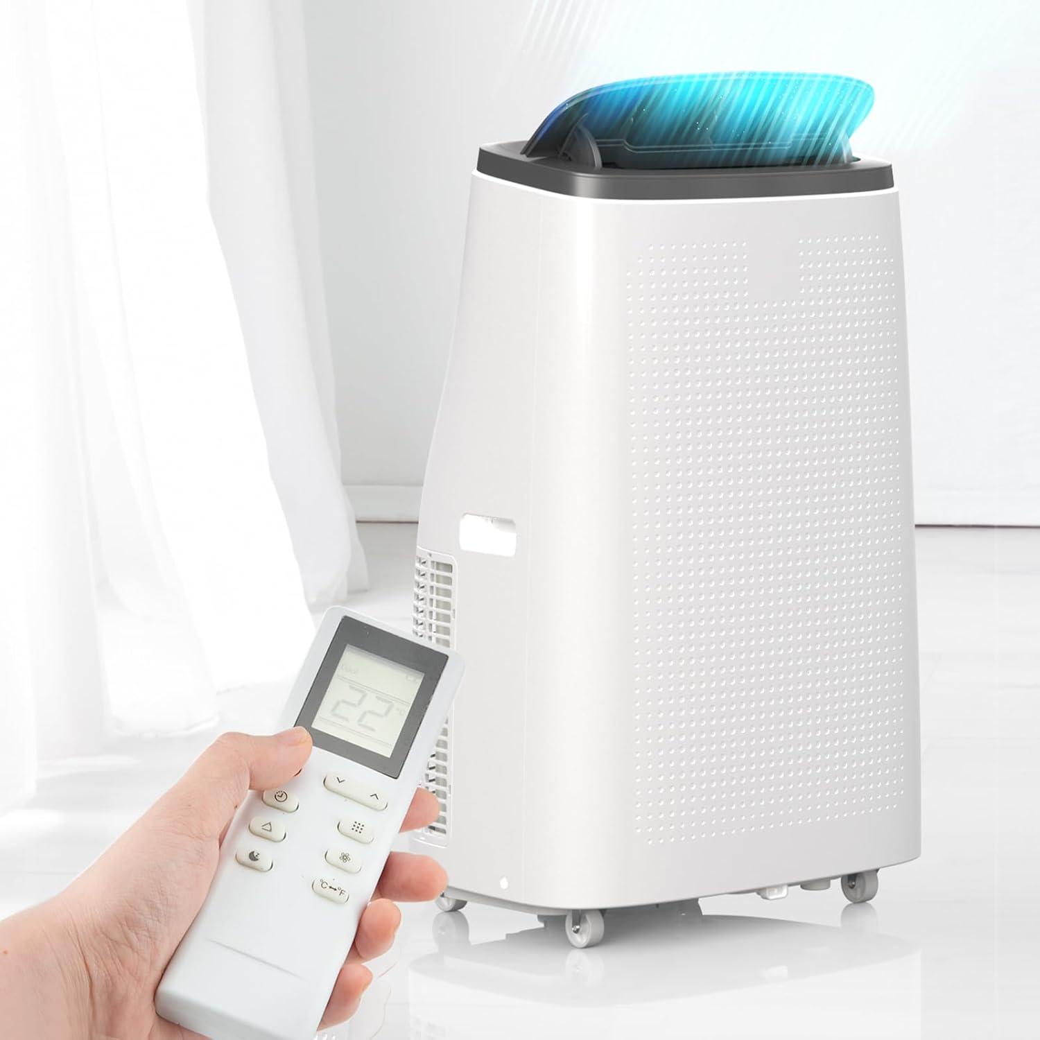 Portable Air Conditioner, 14000 Btu Portable AC Unit with Remote, Window kit, Pipe Cools up to 750 Sq. Ft for Home Office Dorms, White