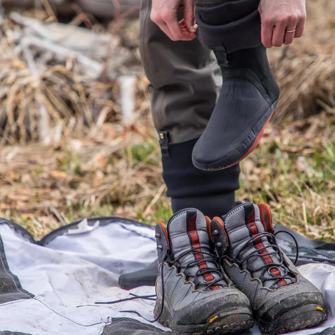 Simms Taco Wader Bag - Versatile Wader Storage Duffel with Changing Mat for Hunting & Fishing, Wader & Boot Storage, Dry Storage Bag with Mesh Ventilation, Foldable Wader Bag, Simms Orange