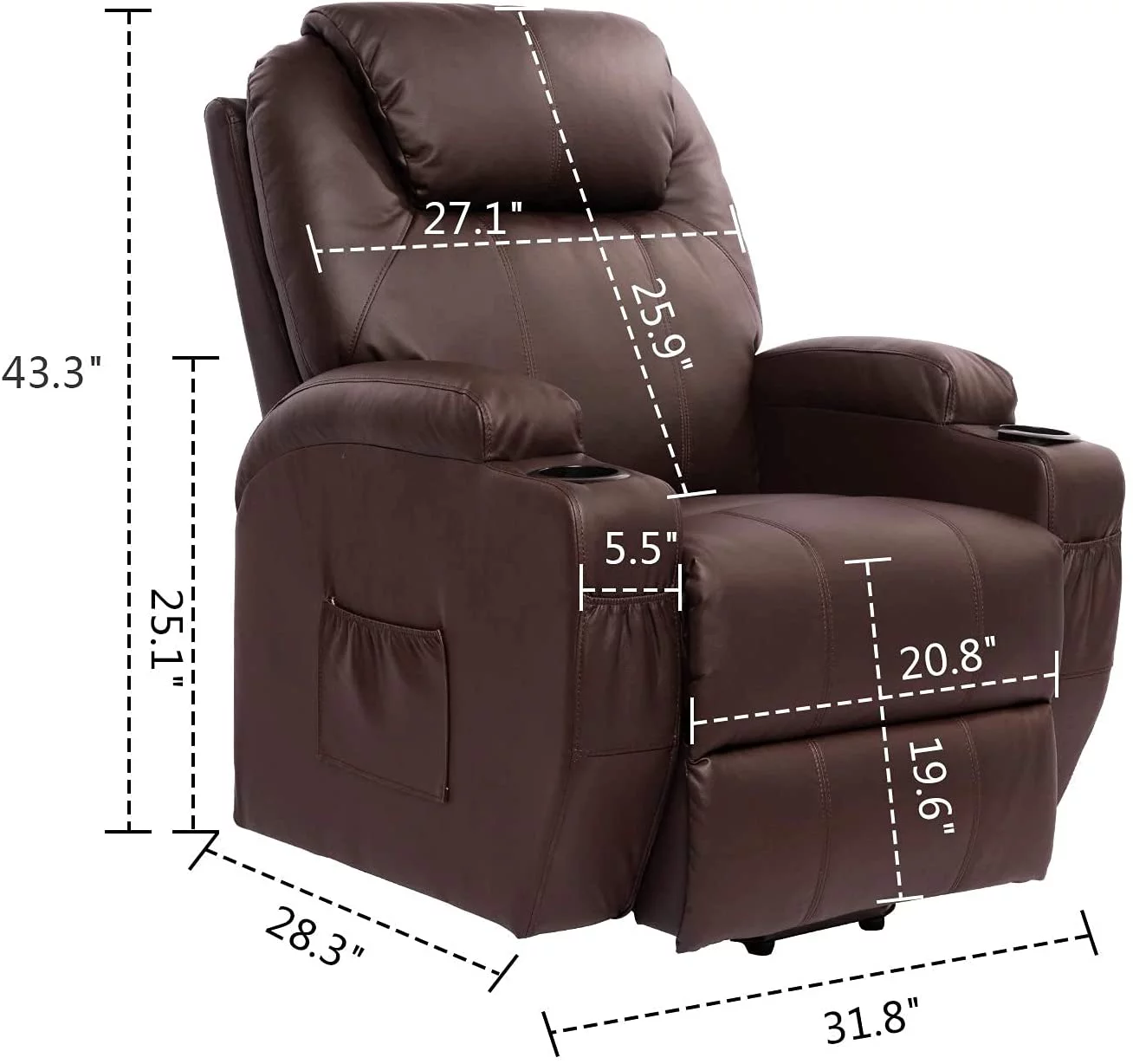 Polar Aurora Living Room Power Lift Massage Recliner Chair for Elderly PU Leather Heated Recliner Ergonomic Lounge Vibratory Massage Function with Cup Holders/Heating/Remote Control