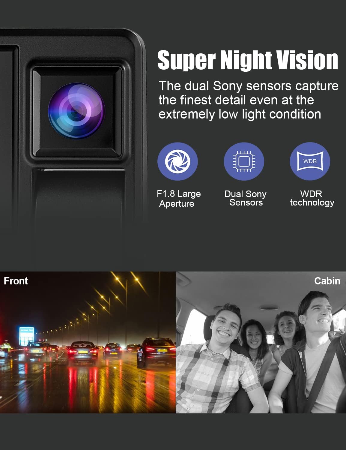Dual Dash Cam Front and Inside 1080P Car Camera Built-in WiFi Security Camera for Car Taxi 3 Inch IPS Screen, 24H Parking Monitor, G-Sensor, Loop Recording, Support 128GB Max for Taxi Driver Pack of 2