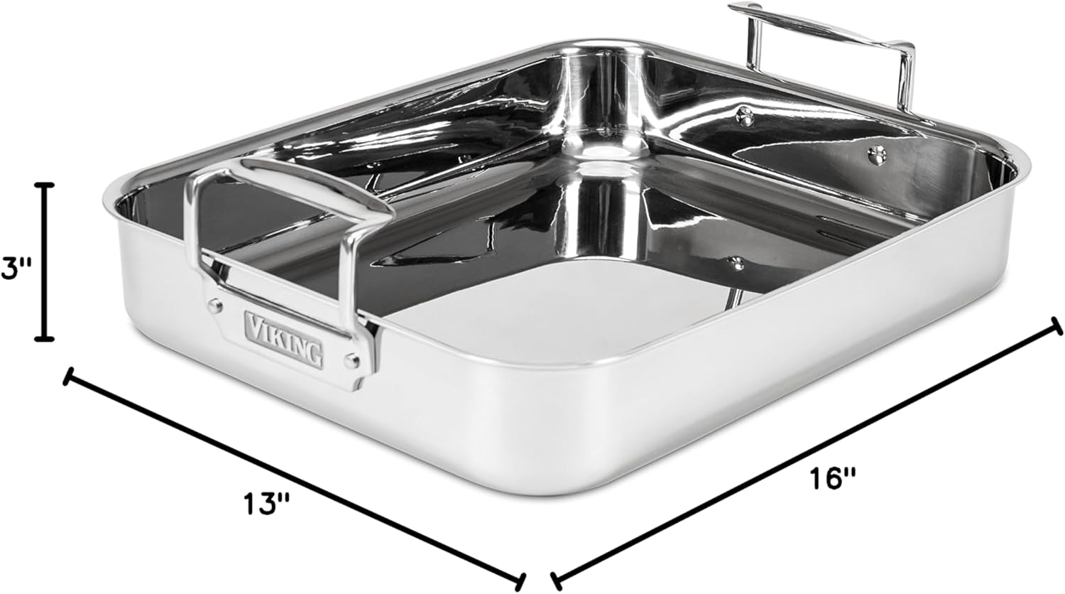Viking Culinary 3-Ply Stainless Steel Roasting Pan, Includes a Nonstick Rack, Dishwasher, Oven Safe, Works on All Cooktops including Induction