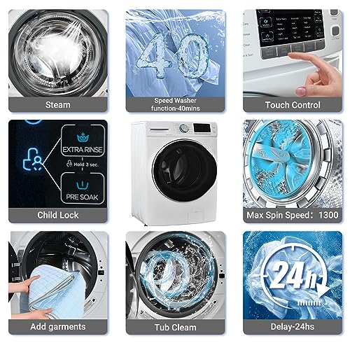 SMETA Compact Front Load Washer Washing Machine 2.8 cu. ft. Small Front Foading Space Saving Washer 24" with 36-Minute Quick Clothes Washing Machines RV Dorm Camper
