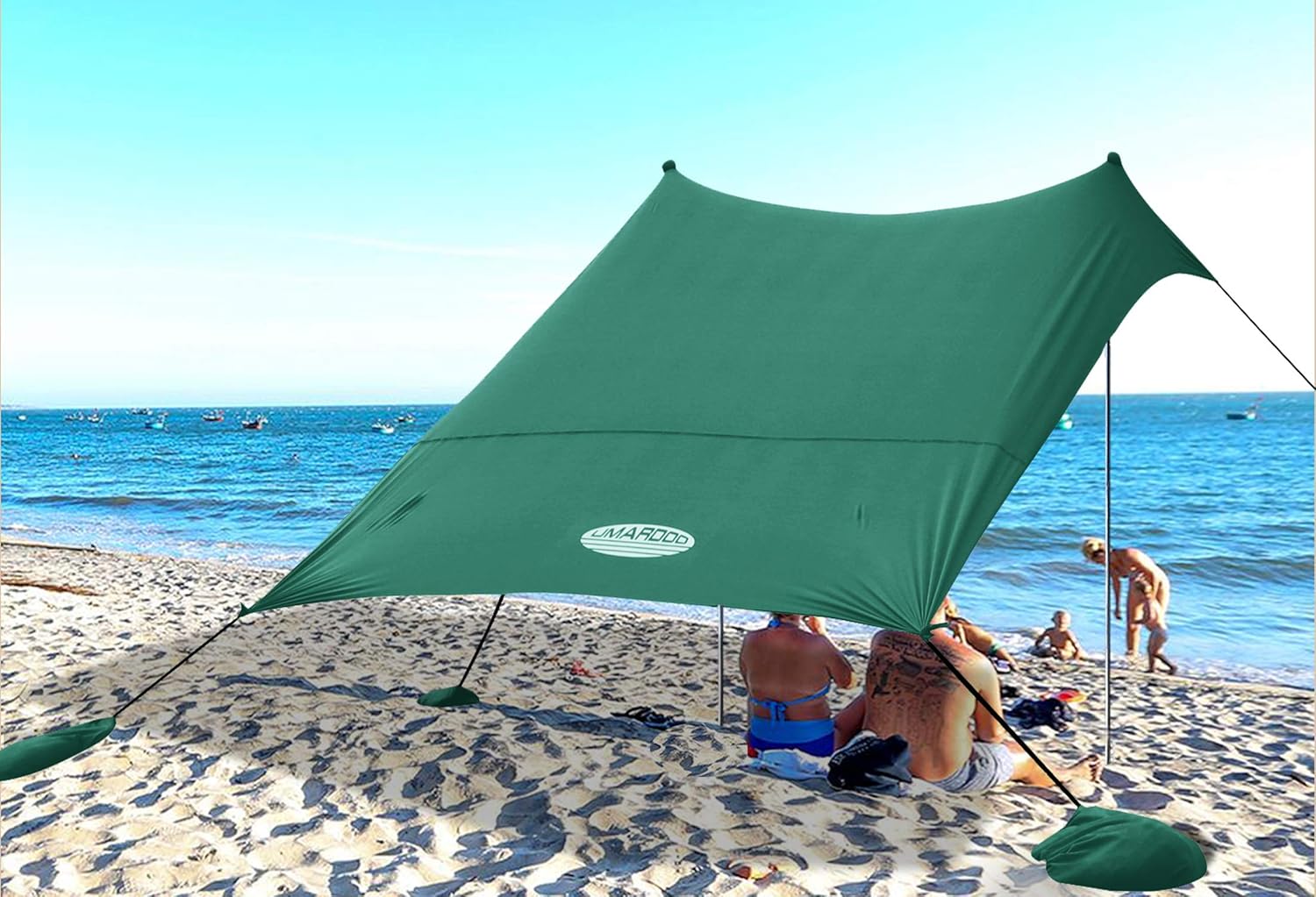UMARDOO Family Beach Shade with 2 Aluminum Poles, Pop Up Beach Tent with Carrying Bag