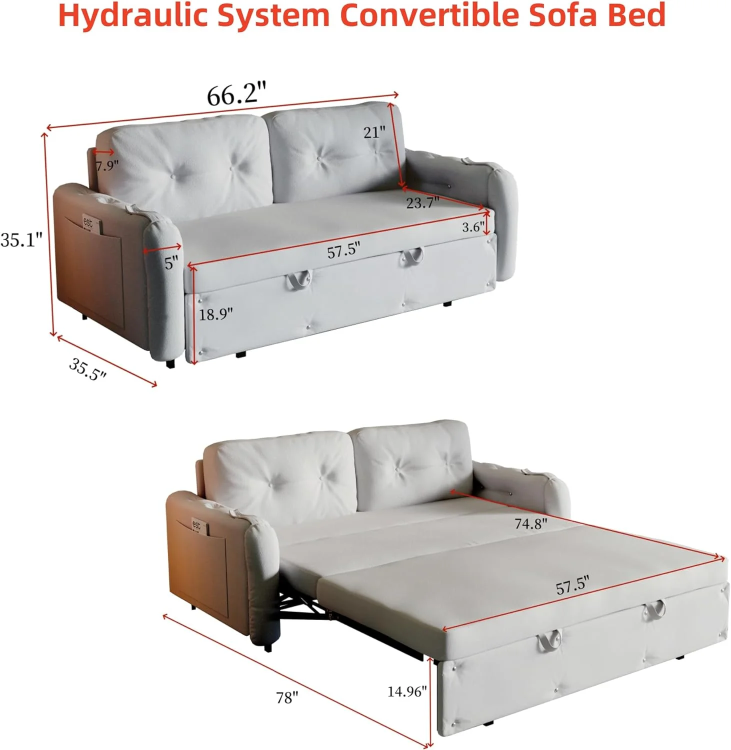 66.2" Sleep Sofa Bed Queen Size, Hydraulic System Pull Out Couch Bed, Sleeper Sofa  Loveseat with 2 Pillows, Modern Velvet Upholstered Couch for Living Room, Small Space, Apartment, Bedroom, Black - Curated Treasures Market