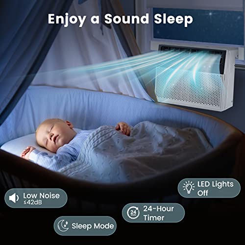 COSTWAY 8000 BTU Window Air Conditioner, Over the Sill AC up to 400 Sq.Ft. w/Cool/Dry/Fan/Auto/Sleep/Energy Saver Modes, Full Widow View, Ultra Quiet Operation