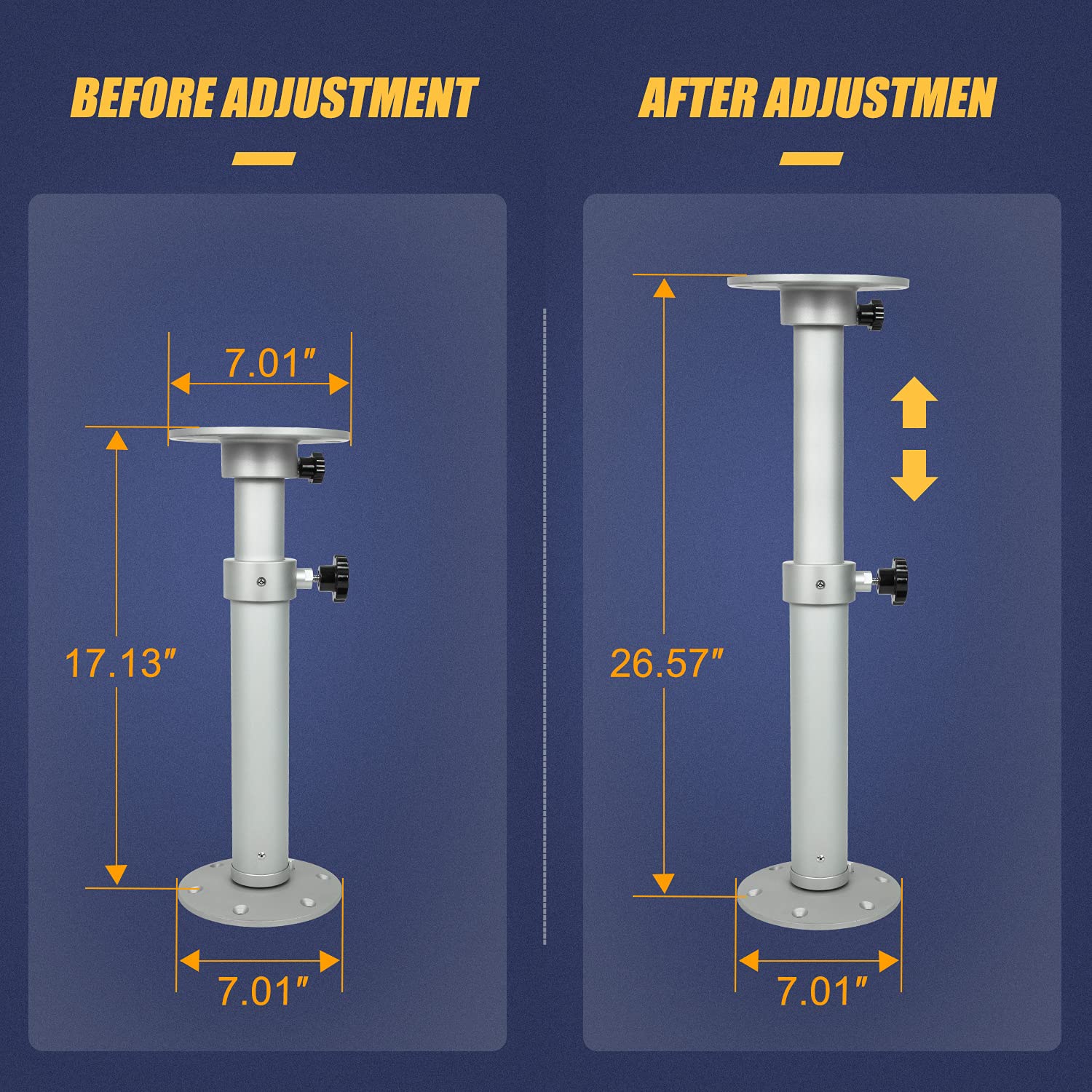 Adjustable Table Pedestal Stand Detachable Table Base Kit Compatible with Boat Yacht RV Motorhome Caravan