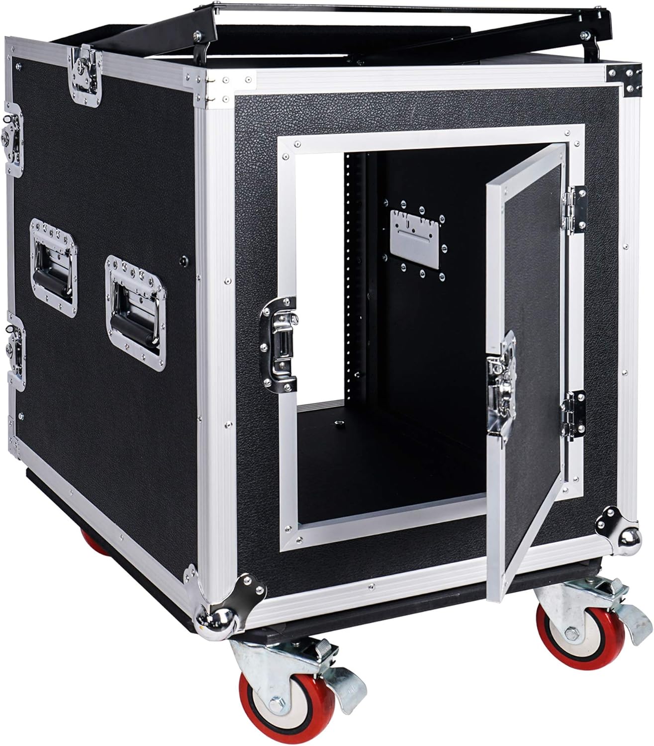Sound Town 14U PA DJ Rack/Road ATA Case with 11U Slant Mixer Top, 20���� Rackable Depth, DJ Work Table and Casters, 14 Space Size, Pro Tour Grade (STMR-14UWT)