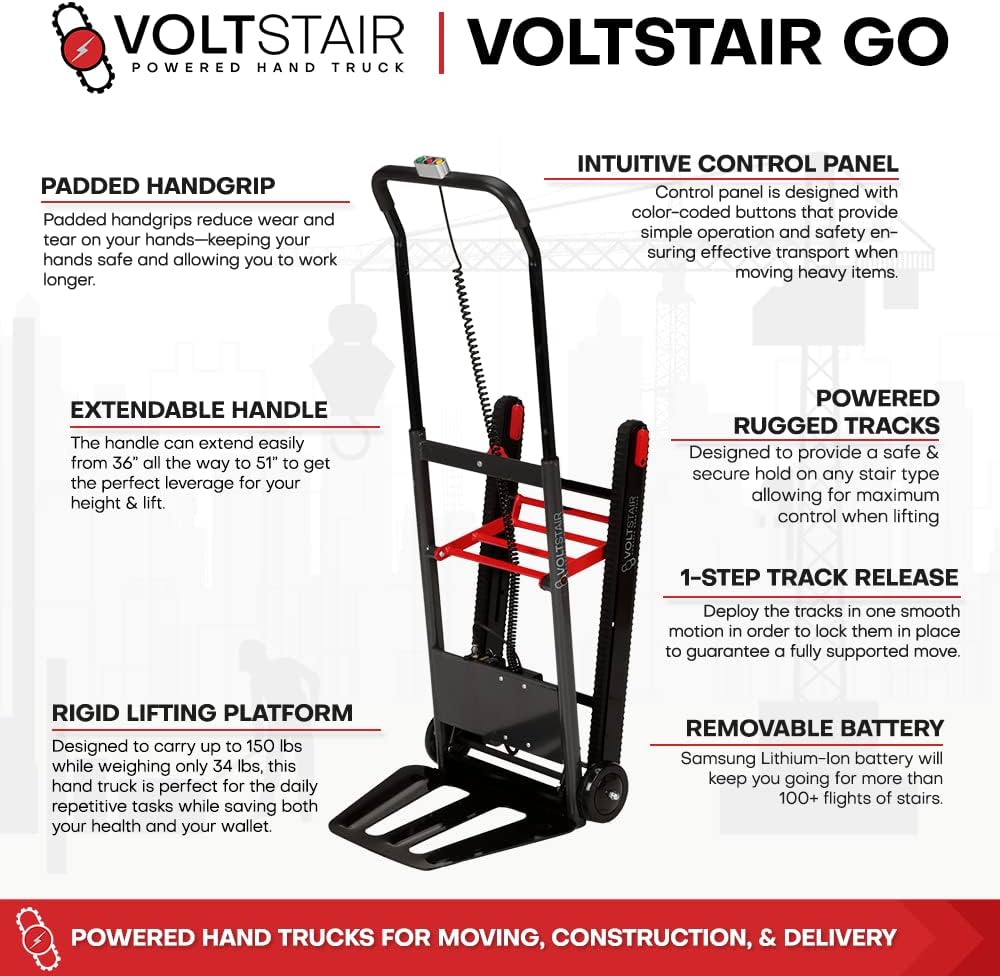 Voltstair GO Portable Electric Battery Powered Motorized Stair Climbing Hand Truck with 150lb. Lift Capacity