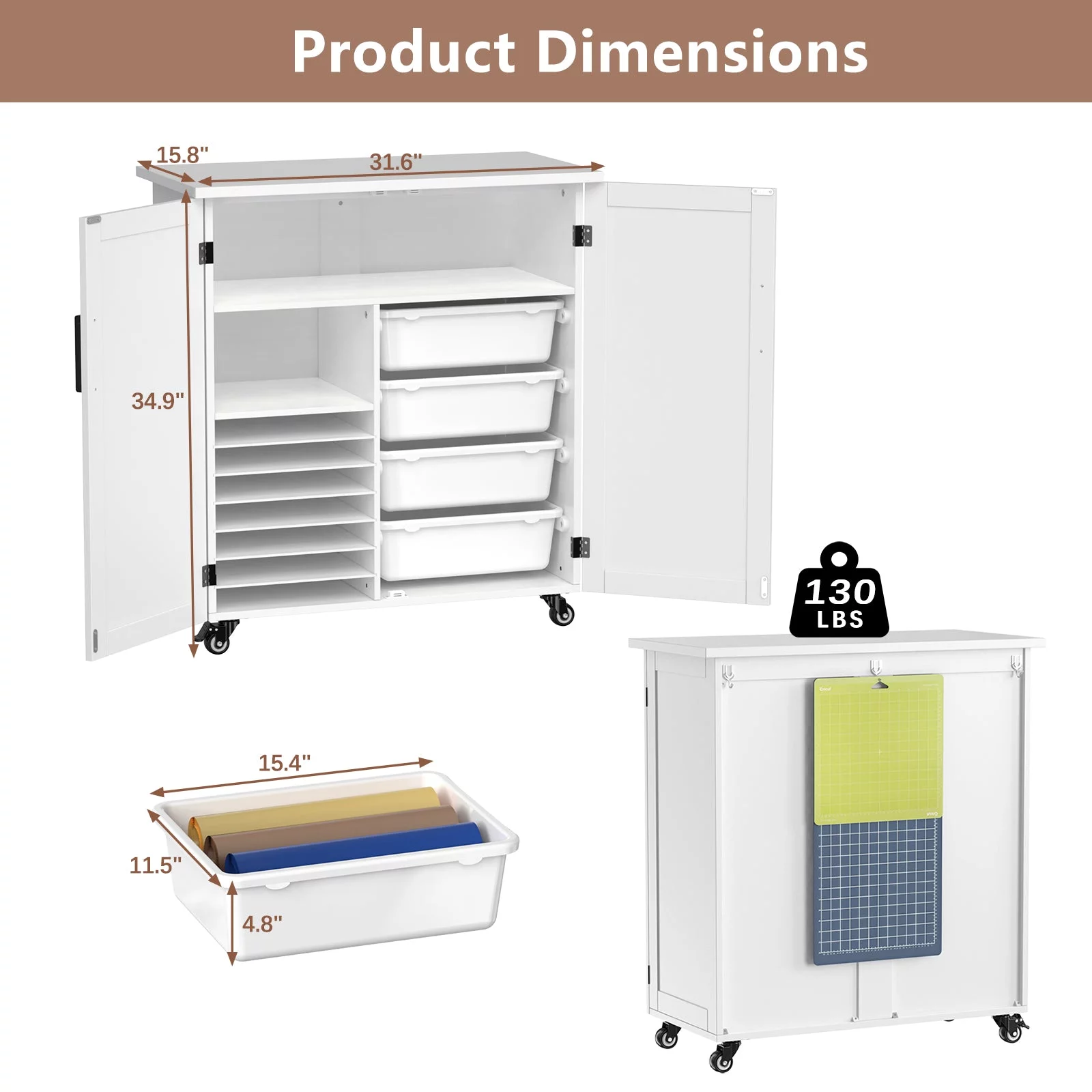 GDLF Craft Cart Compatible with Cricut Machine, Rolling Cricut Cabinet with Storage 31.6"W x 15.8"D x 34.9"H