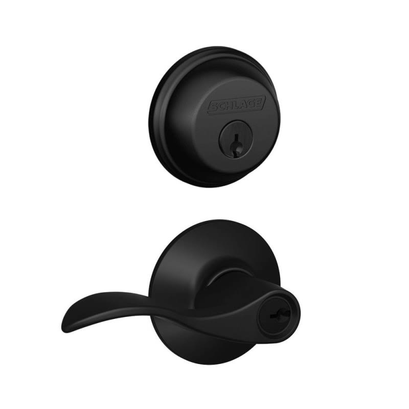 Schlage FB50-ACC Accent Single Cylinder Keyed Entry Door Lever Set and Deadbolt Combo Matte Black Leverset Combo Pack Keyed Entr