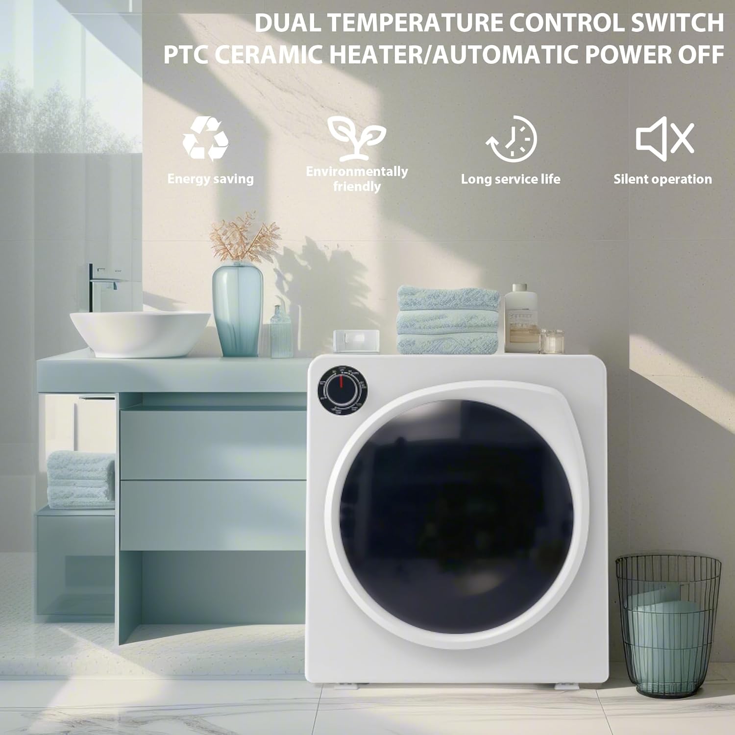 2.6 Cu.Ft. Mini Dryer Machine 1350W Portable Clothes Dryer with Overheating Protection Portable Dryer Machine for Clothes with Exhaust Duct Compact Clothes Dryer Machine for RV Apart Dorm