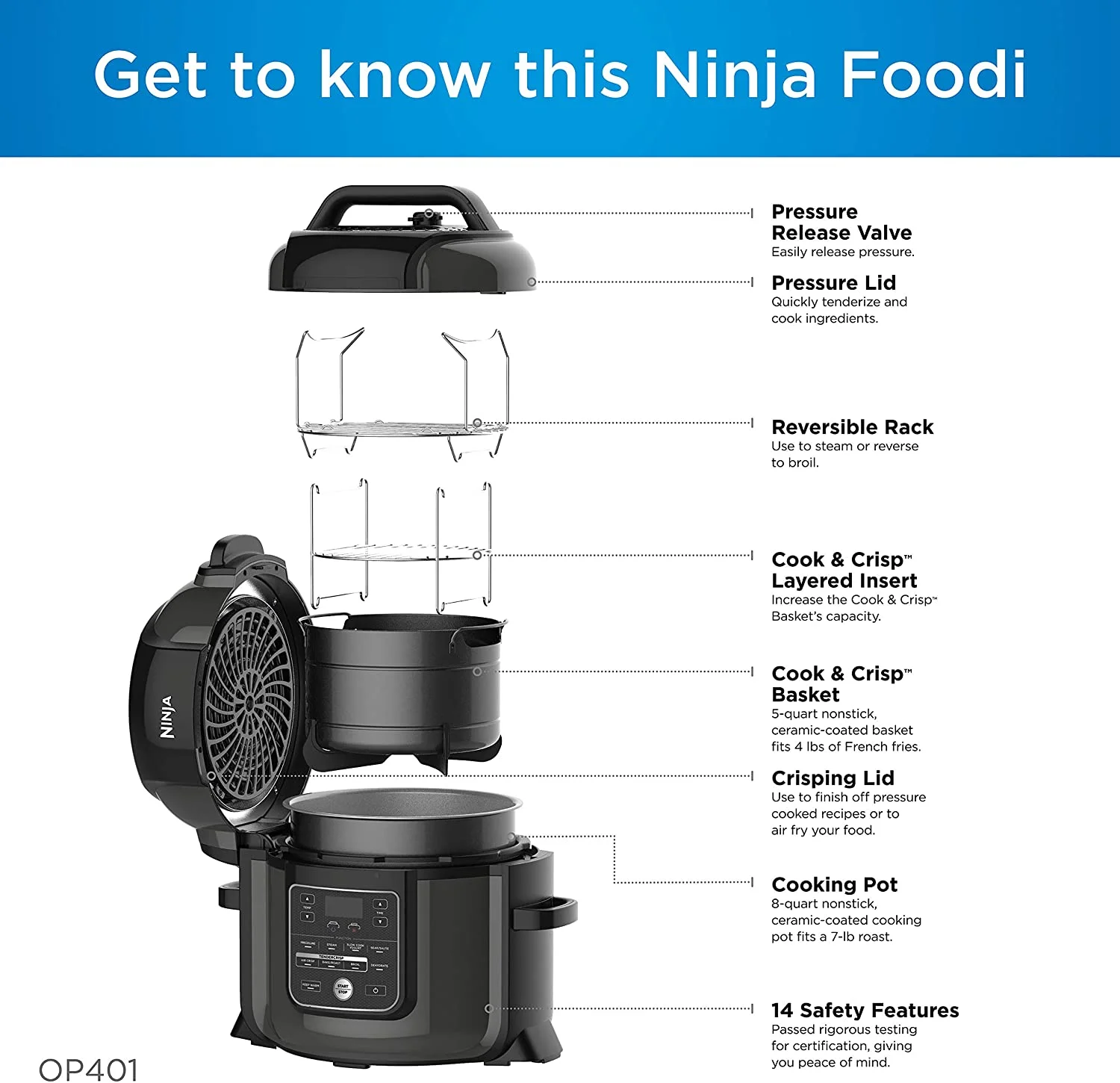 Restored Ninja Foody 8-Quart 9-in-1 Deluxe XL Pressure Cooker and Air Fryer (Refurbished)