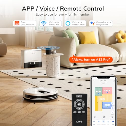 ILIFE A12 Pro Robot Vacuum and Mop Combo, Self Emptying Station for 60 Days, LiDAR Navigation, Home Mapping, No-Go Zones, 2.4G WiFi/App/Alexa/Remote Control, for Hard Floors, 110V