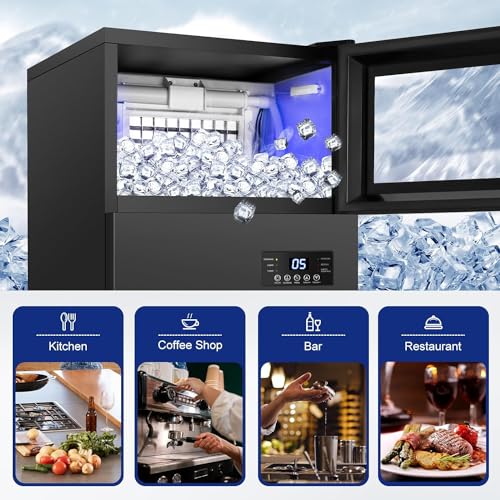 Commercail Ice Maker 160Lbs/24H with 35Lbs Ice Capacity,Upgraded 15" Wide Under Counter Ice Machine 63Pcs Ice Cubes,Commercial Ice Machine Self Clean Stainless Steel Built-in or Freestanding