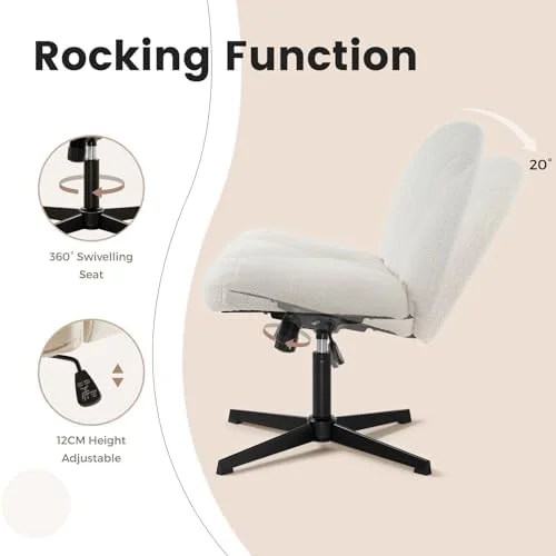 HBBOOMLIFE Armless Office Desk Chair No Wheels Ergonomic Criss Cross Legged Computer Chair with Fabric Padded  Height Adjustable Wide Seat Vanity Chair Mid Back Task Chair for Home  Bedro