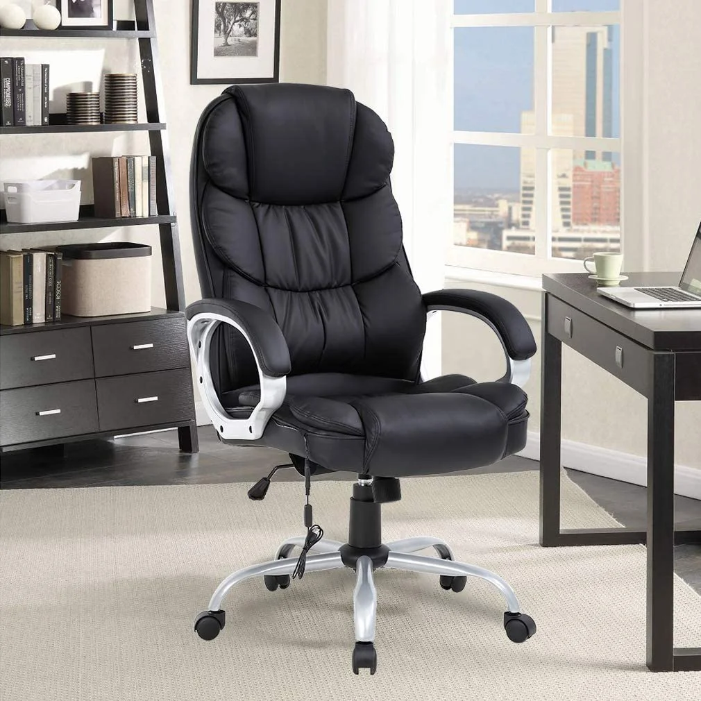 BestOffice Office Chair Massage Desk Chair Ergonomic Computer Chair with Lumbar Support Headrest Armrest High Back Task Chair Rolling Swivel PU Leather Executive Chair for Women Adults, Black