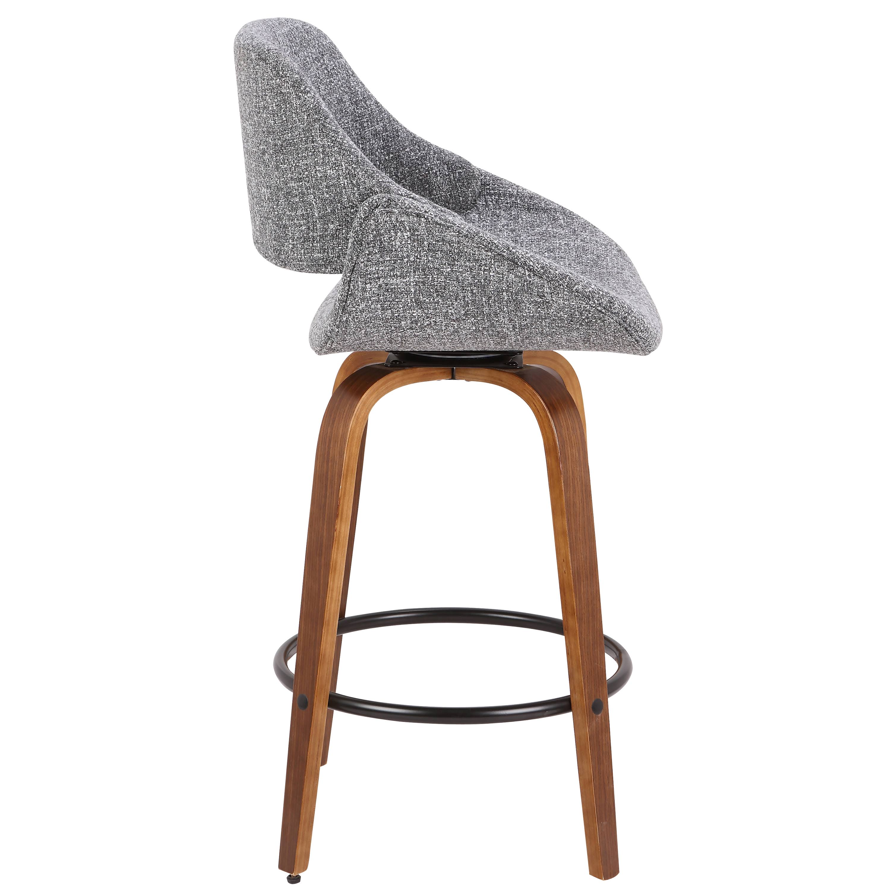 LumiSource Fabrico Mid-Century Modern Counter Stool in Walnut and Grey Noise Fabric