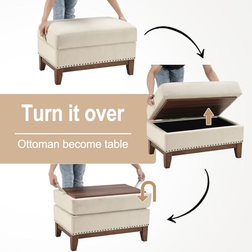 Classic 3-Seater Upholstered Sofa with Nailhead Trim, High-Density Foam Cushions & Sturdy Solid Wood Legs, Soft Fabric Couch for Living Room, Beige